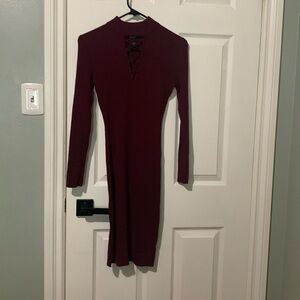 Red Laced Long-Sleeve Dress